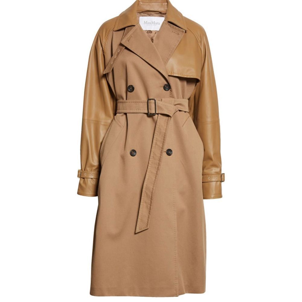 Max Mara Lichene Cotton & Leather Tan Belted Trench Coat Classic Size 8 - Picture 16 of 16